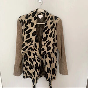 Entro Leopard Print Cardigan/ Coat Wrap style with Corduroy Sleeves Smal